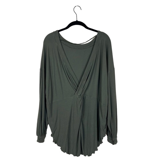Free People Army Green Shimmy Shake Open Back Long Sleeve Top Size S - Picture 3 of 9